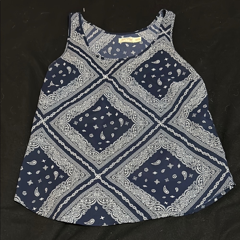 Navy and White Bandana Print Tank Top